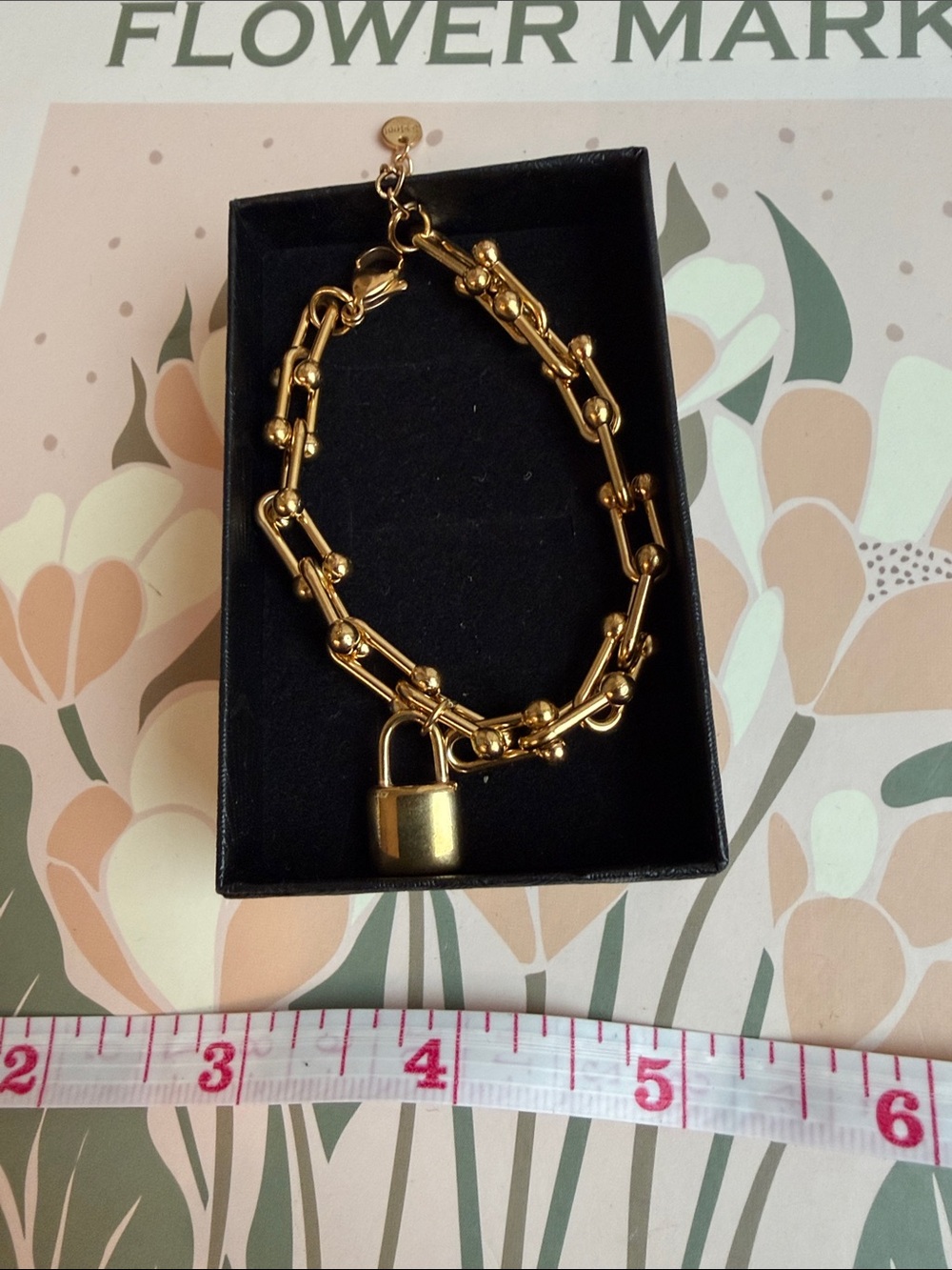 Non Tarnish Stainless Steel Gold-Tone Women's Link Bracelet with Padlock Charm
